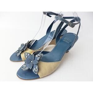 CIRCA JOAN & DAVID ROSEVILLE 8M TURQUOISE LEATHER & TAN ANKLE STRAP SANDAL SHOE